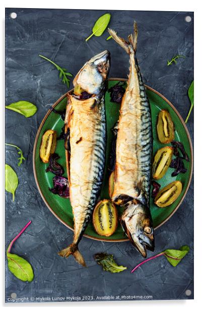Grilled mackerel fish with kiwi Acrylic by Mykola Lunov Mykola
