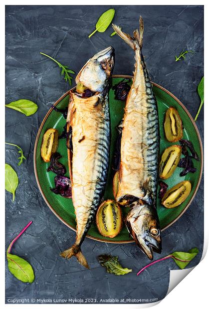 Grilled mackerel fish with kiwi Print by Mykola Lunov Mykola