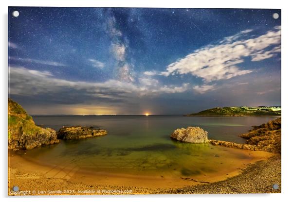 Rotherslade at Night on Gower, Wales Acrylic by Dan Santillo