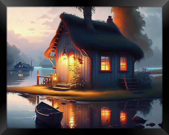 Serene Lakeside Cottage Framed Print by Roger Mechan