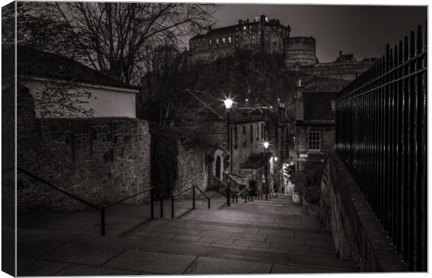 Edinburgh Castle from the steps at The Vennel Canvas Print by John Frid