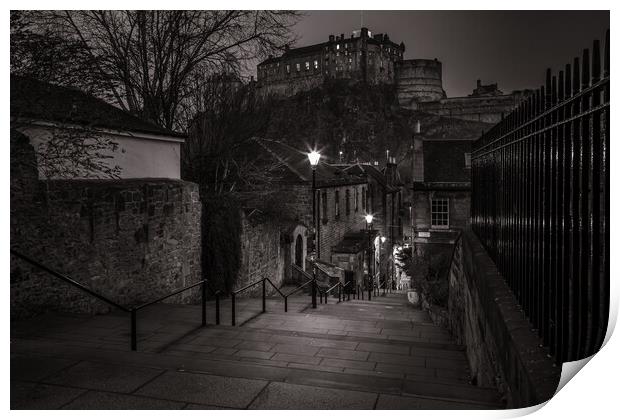 Edinburgh Castle from the steps at The Vennel Print by John Frid