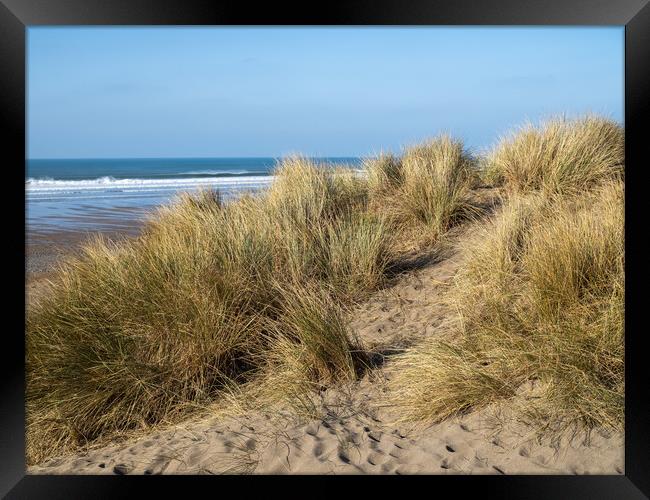 Sand dunes at Widemouth Bay Framed Print by Tony Twyman