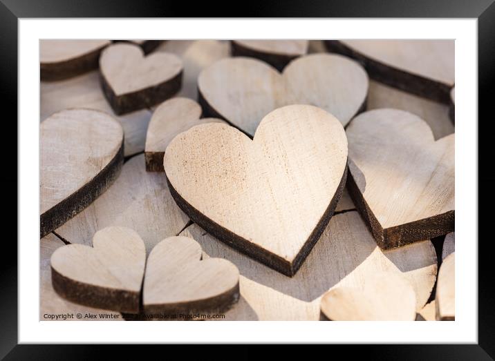 wooden love hearts Framed Mounted Print by Alex Winter
