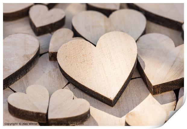 wooden love hearts Print by Alex Winter