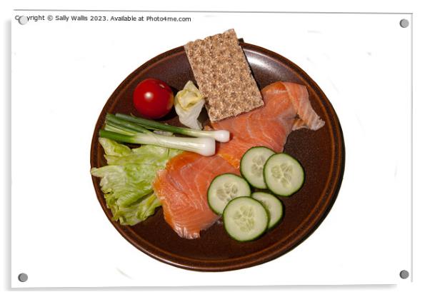 Salad  Salmon platter Acrylic by Sally Wallis