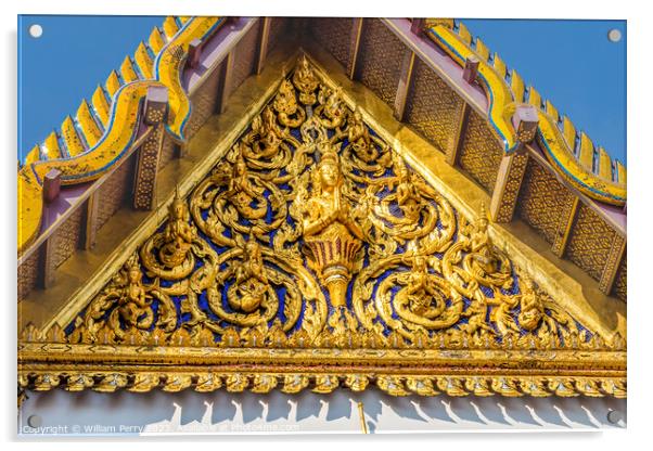 Praying Buddha Pavilion Closeup Grand Palace Bangkok Thailand Acrylic by William Perry