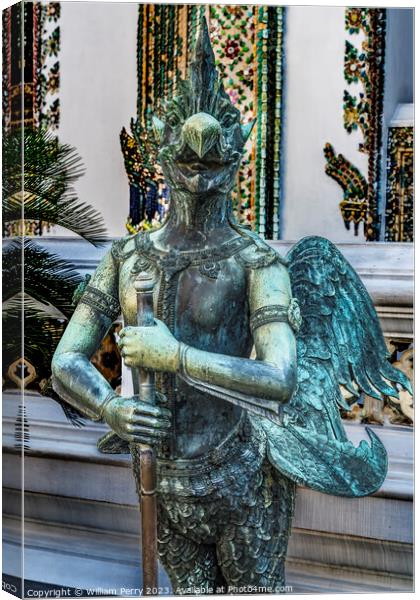 Bird Guardian Statue Grand Palace Bangkok Thailand Canvas Print by William Perry