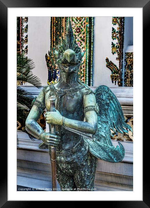 Bird Guardian Statue Grand Palace Bangkok Thailand Framed Mounted Print by William Perry
