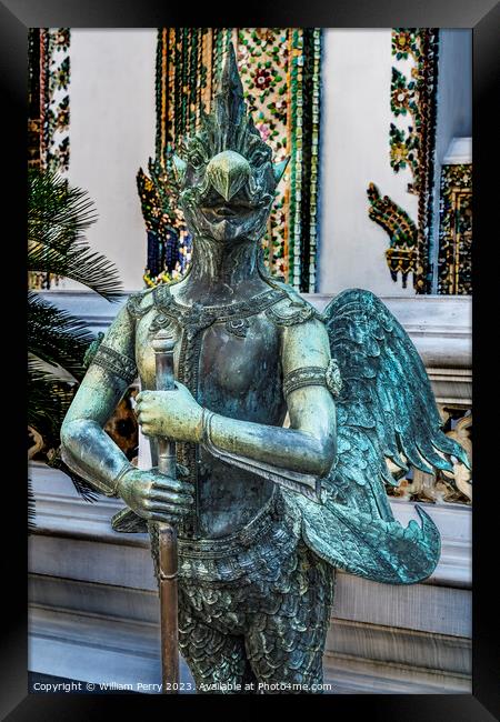 Bird Guardian Statue Grand Palace Bangkok Thailand Framed Print by William Perry