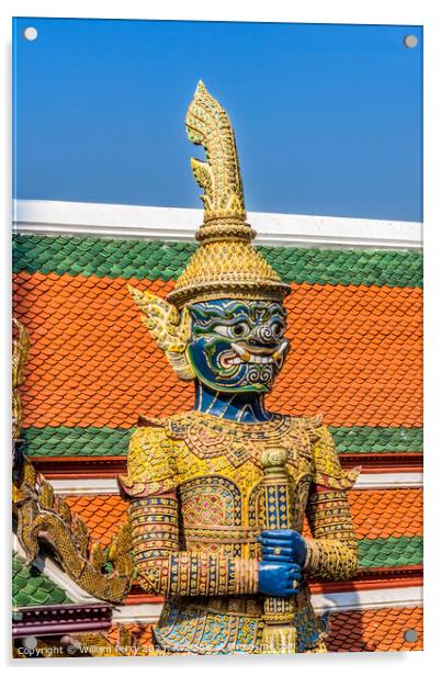 Blue Guardian Grand Palace Bangkok Thailand Acrylic by William Perry