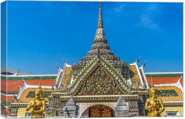 Gold Guardians Hor Phra Naga Grand Palace Bangkok Thailand Canvas Print by William Perry