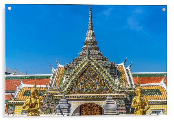 Gold Guardians Hor Phra Naga Grand Palace Bangkok Thailand Acrylic by William Perry