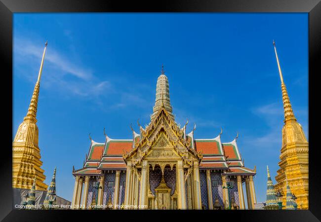 Golden Pagodas Royal Pantheon Grand Palace Bangkok Thailand Framed Print by William Perry