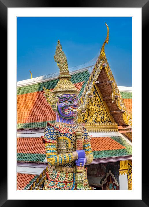 Purple Guardian Statue Grand Palace Bangkok Thailand Framed Mounted Print by William Perry