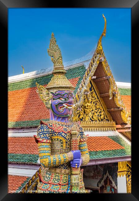 Purple Guardian Statue Grand Palace Bangkok Thailand Framed Print by William Perry