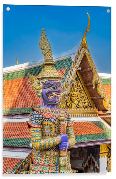 Purple Guardian Statue Grand Palace Bangkok Thailand Acrylic by William Perry