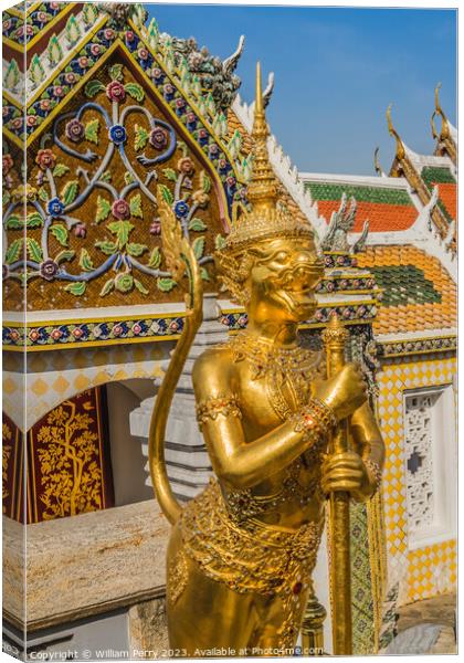 Gold Guardian Hor Phra Naga Grand Palace Bangkok Thailand Canvas Print by William Perry