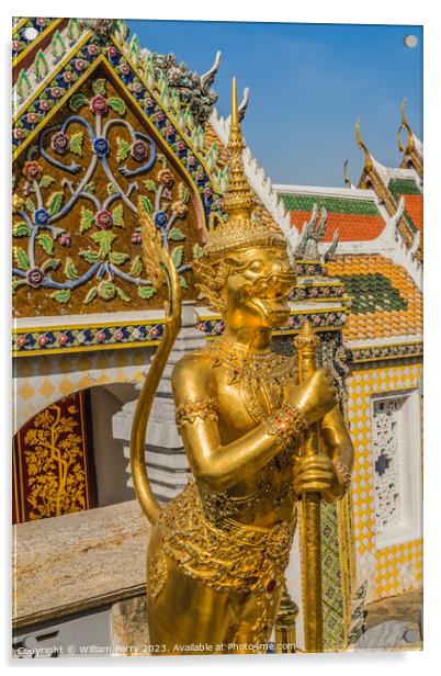 Gold Guardian Hor Phra Naga Grand Palace Bangkok Thailand Acrylic by William Perry