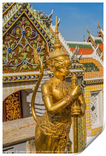 Gold Guardian Hor Phra Naga Grand Palace Bangkok Thailand Print by William Perry