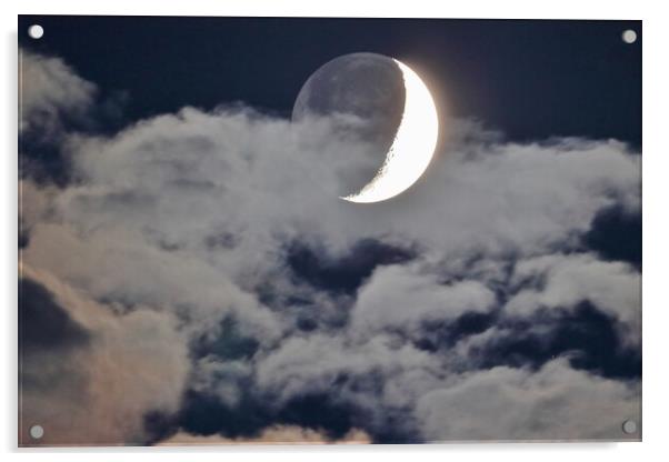 Cloudy Crescent Moon with Earthshine Acrylic by Susan Snow