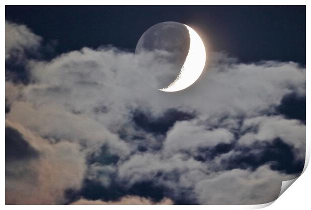 Cloudy Crescent Moon with Earthshine Print by Susan Snow
