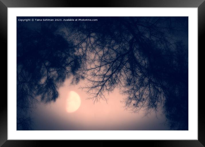 Misty February Moon in the Pink Sky Framed Mounted Print by Taina Sohlman