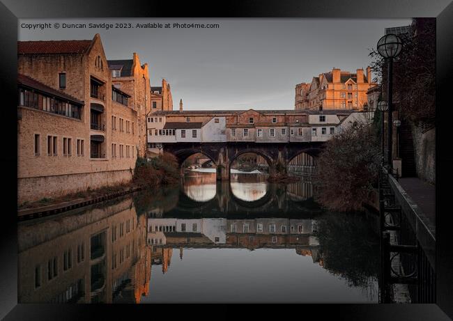 Rear of the world famous Pulteney Bridge in Bath Framed Print by Duncan Savidge