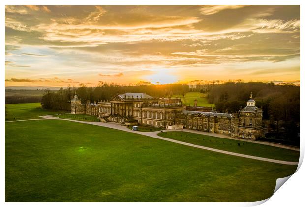 The Sun sets on Wentworth Woodhouse Print by Apollo Aerial Photography
