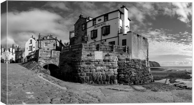 Robin Hoods Bay black and white Canvas Print by Tim Hill