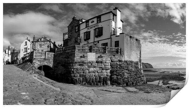 Robin Hoods Bay black and white Print by Tim Hill