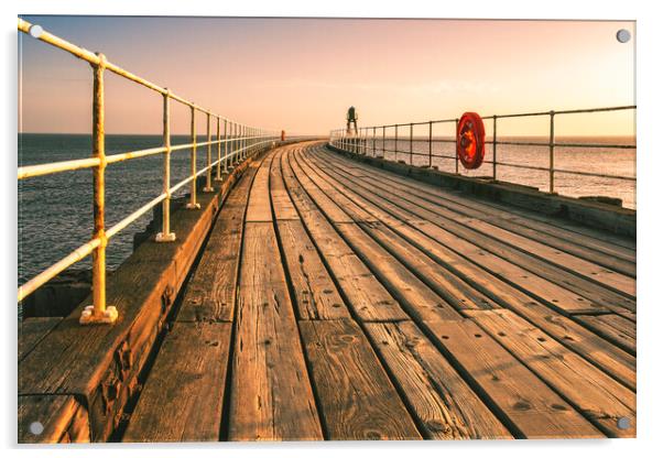 Golden Sunrise at Whitby Pier Acrylic by Tim Hill