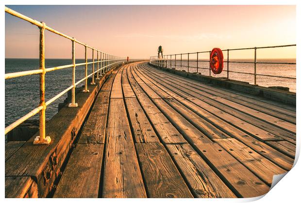 Golden Sunrise at Whitby Pier Print by Tim Hill