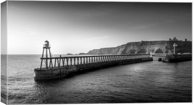 Whitby Pier Black and White Canvas Print by Tim Hill
