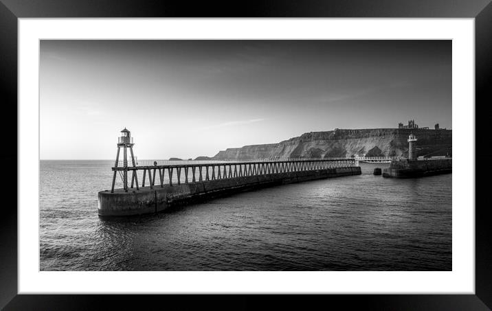 Whitby Pier Black and White Framed Mounted Print by Tim Hill
