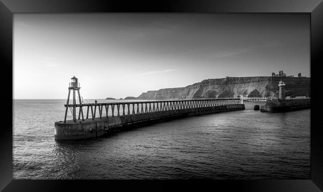 Whitby Pier Black and White Framed Print by Tim Hill