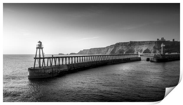 Whitby Pier Black and White Print by Tim Hill