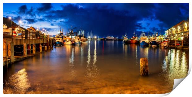 Tranquil Blue Hour at Scarborough Harbour Print by Tim Hill