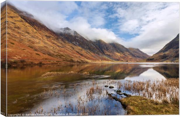 Majestic Misty Mountains in Glencoe Scotland Canvas Print by Barbara Jones