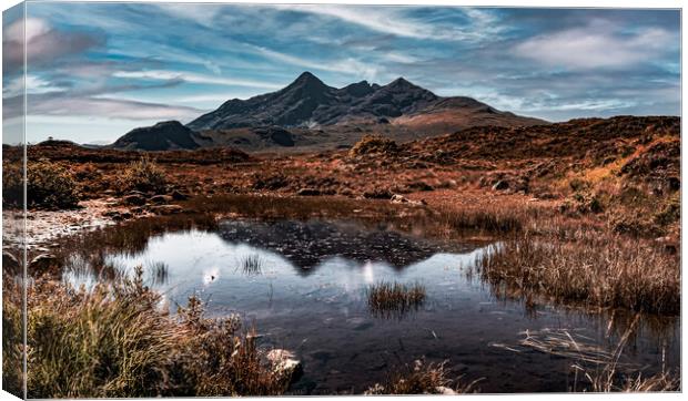 Pool reflecting mountain range in Skye Canvas Print by Gary Wolecki