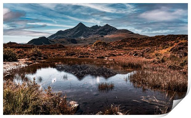 Pool reflecting mountain range in Skye Print by Gary Wolecki