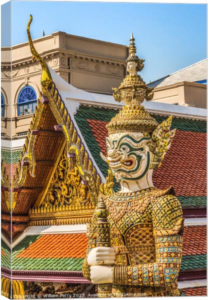 White  Guardian Statue Grand Palace Bangkok Thailand Canvas Print by William Perry