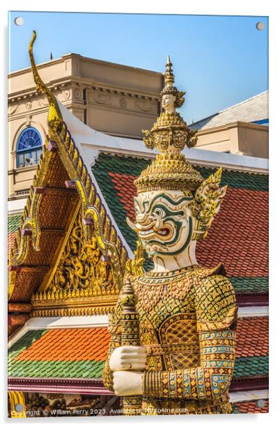 White  Guardian Statue Grand Palace Bangkok Thailand Acrylic by William Perry