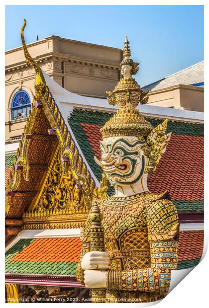 White  Guardian Statue Grand Palace Bangkok Thailand Print by William Perry