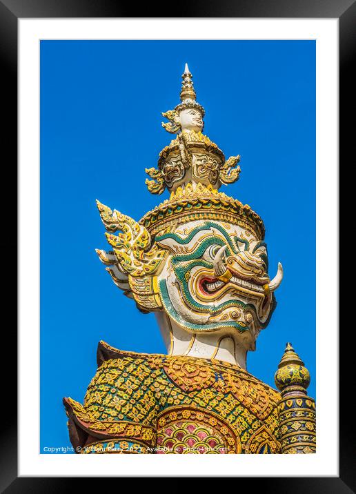 White  Guardian Statue Grand Palace Bangkok Thailand Framed Mounted Print by William Perry