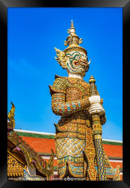 White  Guardian Statue Grand Palace Bangkok Thailand Framed Print by William Perry