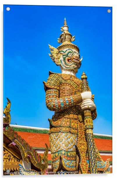 White  Guardian Statue Grand Palace Bangkok Thailand Acrylic by William Perry