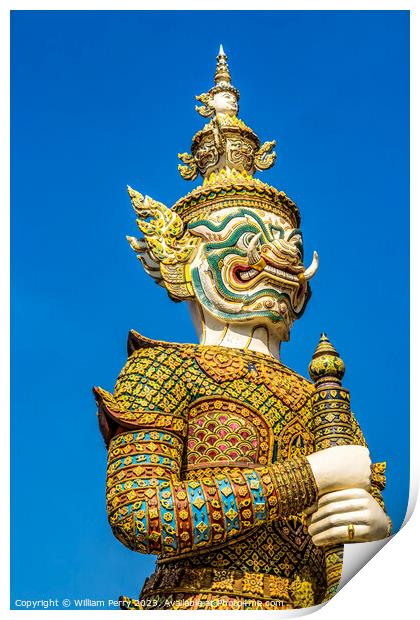 White  Guardian Statue Grand Palace Bangkok Thailand Print by William Perry