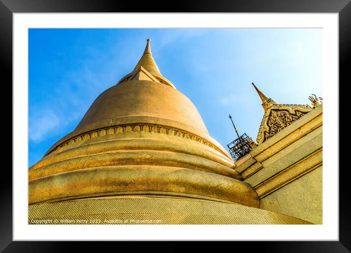 Gold Pagoda Phra Siratana Chedi Grand Palace Bangkok Thailand Framed Mounted Print by William Perry
