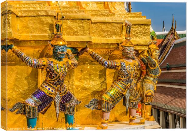 Colorful Guardians Gold Stupa Pagoda Grand Palace Bangkok Thaila Canvas Print by William Perry